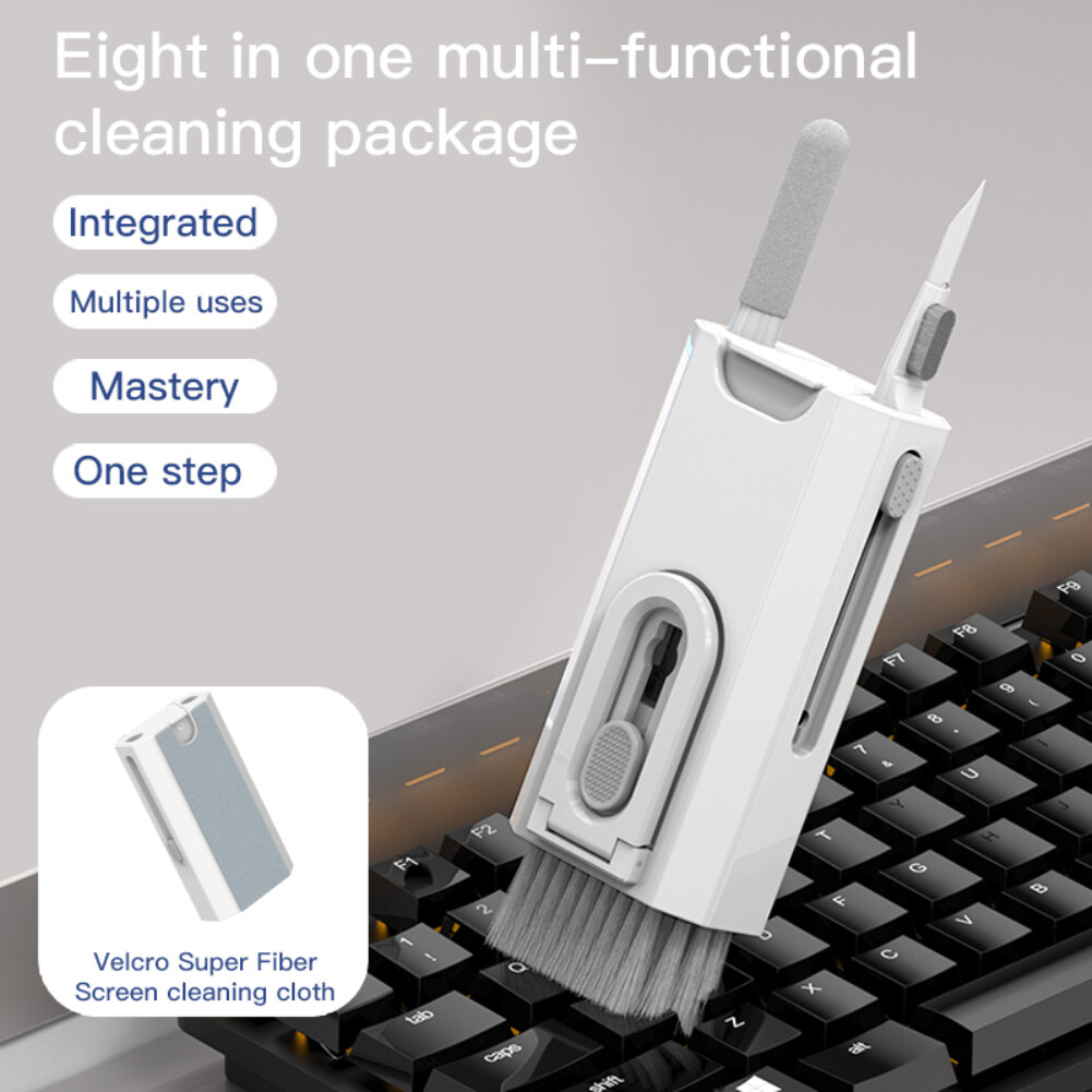 ✅Q8 Eight In One Multifunctional Headset Keyboard Cleaning Kit Key Puller Mobile Screen Cleaner Integrated Anti Loss Cleaning Suit[PY]