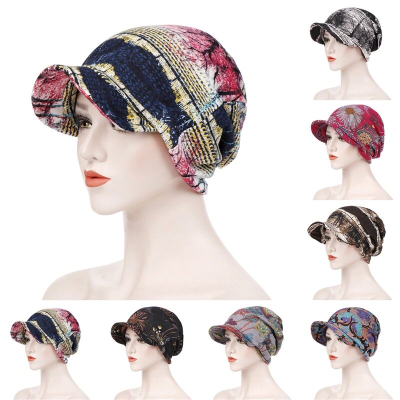 Woodrowo I.j Shop  Fashion Wide Brim Sun Hat Cotton Hat Hijab Turban Head Wrap Hair Loss Chemo Cap Headscarf Wraps Cover Visor Cap for Women